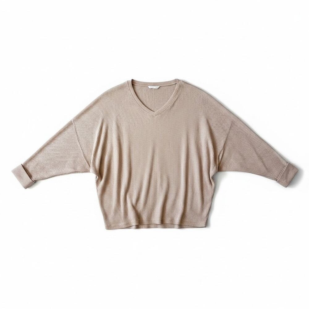 Caslon Nordstrom Womens V Neck Ribbed Knit Long Sleeve Top Blush Pink Small New